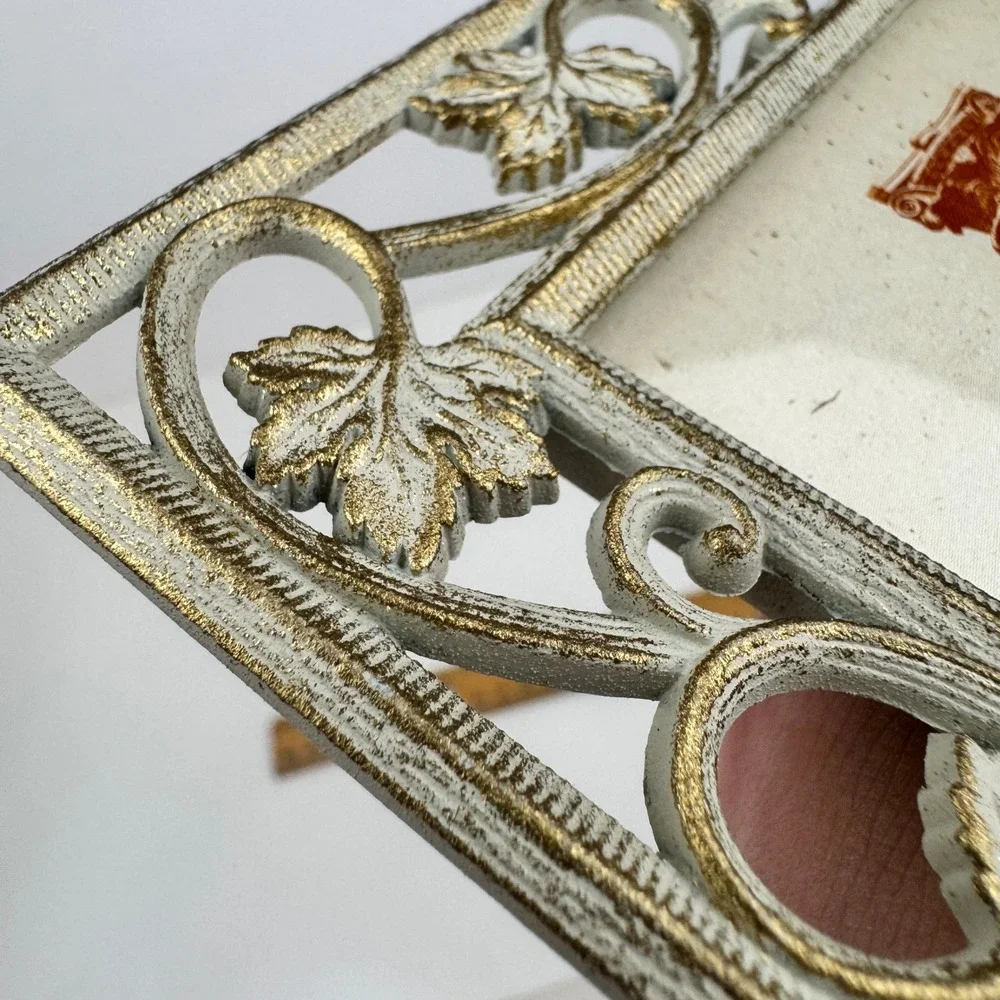 Vtg 90s Connoisseur Ivy Cream Gold Accents Metal Picture Photo Frame Tabletop